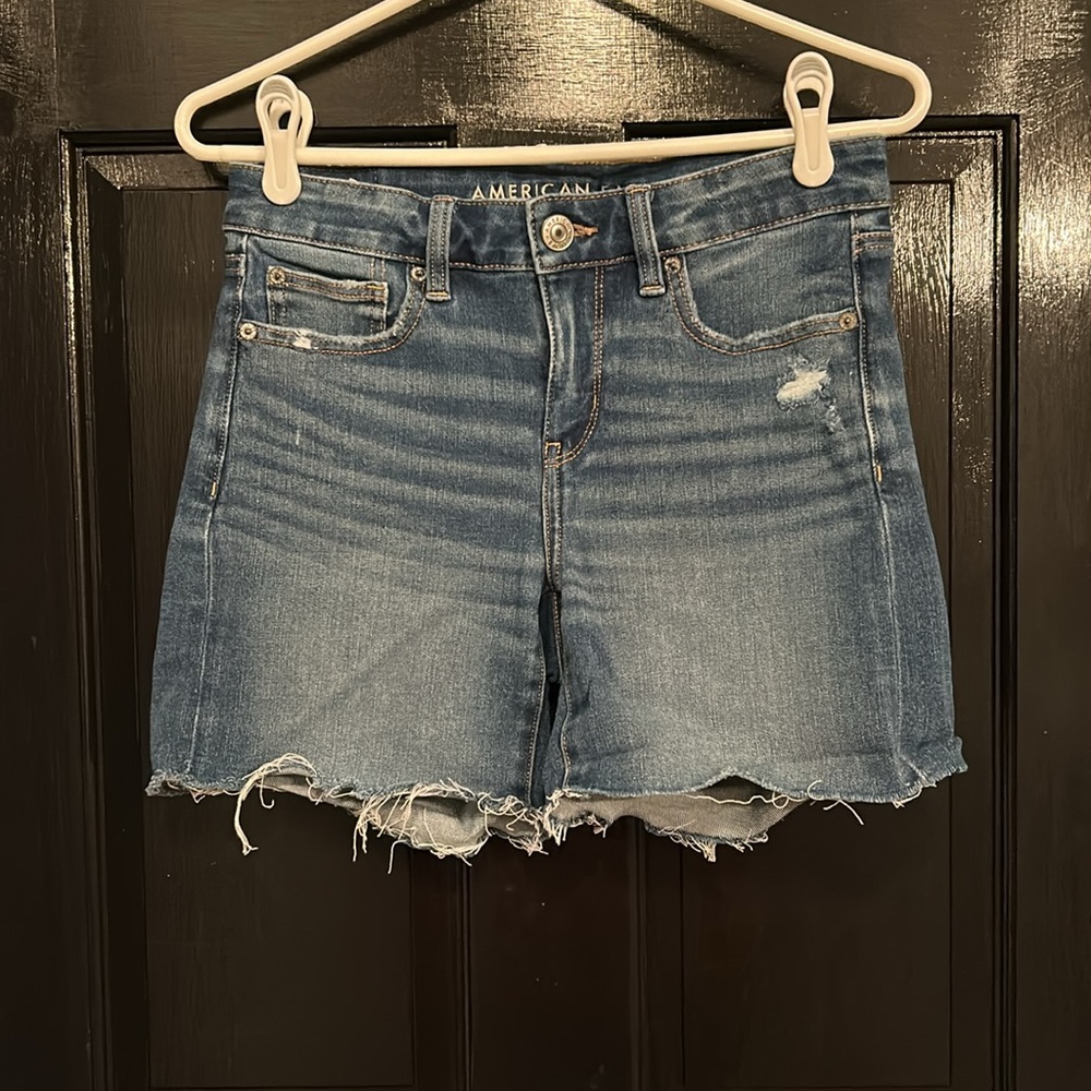 American Eagle The Dream Short Midi Denim Shorts Stretch Womens Size 4 - Picture 4 of 7